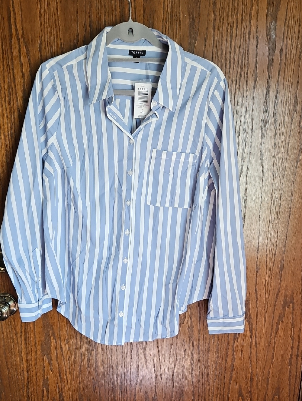 torrid Light Blue and White Vertical Stripe Button-Down Shirt